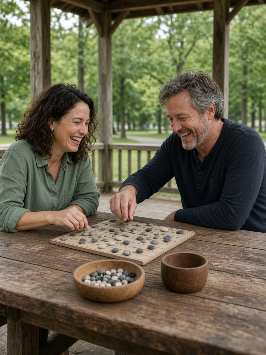 Two adults playing a board game